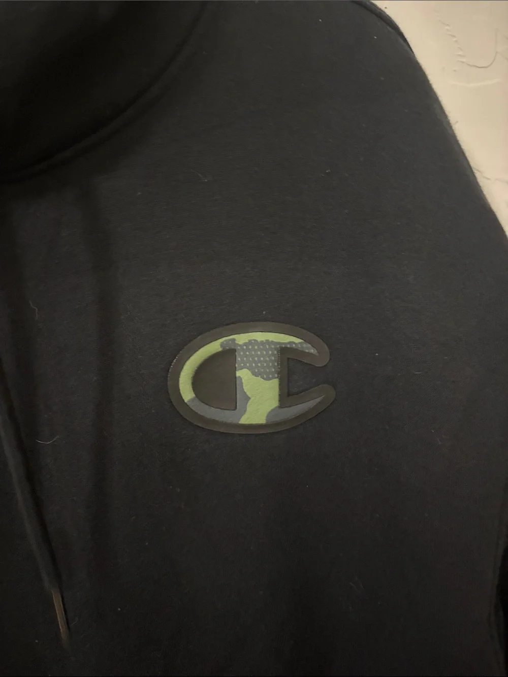 Champion Black Hoodie with Olive Accent Logo